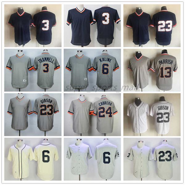 

vintage mitchell and ness baseball jersey 23 kirk gibson 3 alan trammell 6 al kaline beige 13 lance parrish 24 miguel cabrera 1970 men women, Blue;black