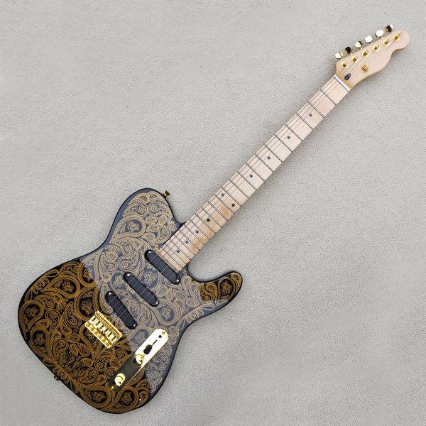

factory custom electric guitar with gold flower sticker sss piclups gold hardware maple neck can be customized