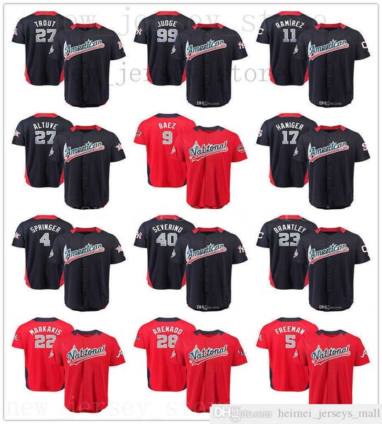 

2018th all-star baseball jerseys 17 haniger 4 springer 27 altuve 35 verlander 27 trout 9 baez 25 torres 40 severino 99 judge ramirez, Black