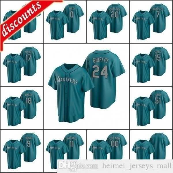 

2021 men #24 ken griffey baseball jerseys stitched 51 ichiro suzuki 15 kyle seager custom women youth kids alternate jersey, Black