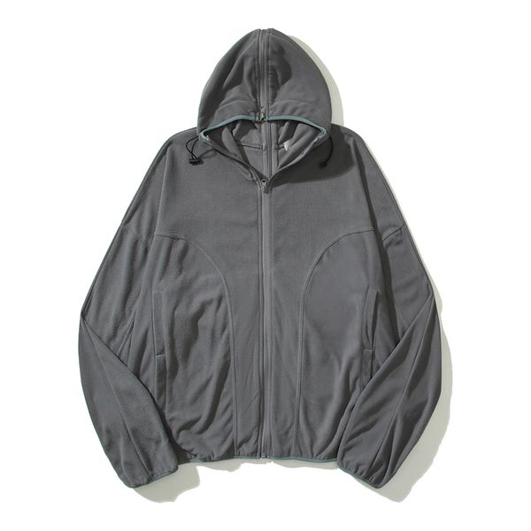 

high street gray zipper hooded hoodies for men casual autumn winter fleece cardigan sweatshirts plus size, Black;brown