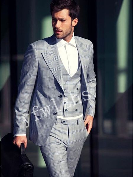 

wedding tuxedos one button men suits groomsmen peak lapel groom tuxedos wedding/prom man blazer jacket pants vest tie w1131, Black;gray