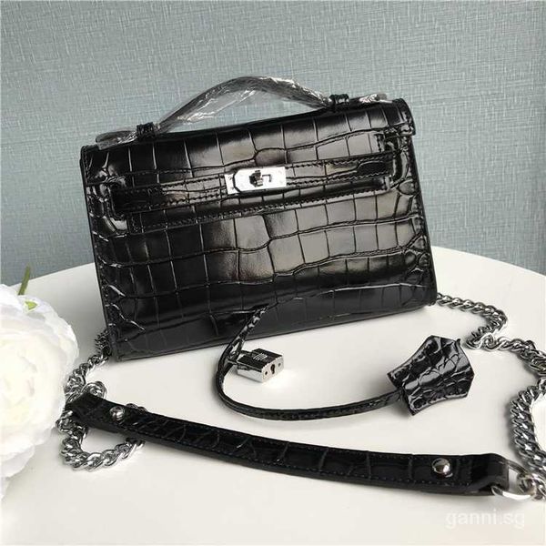 

classic bag kellies designer handle handbags casual women luxury crocodile pattern totes cowhide silver buckle chain clutch shoulder messeng