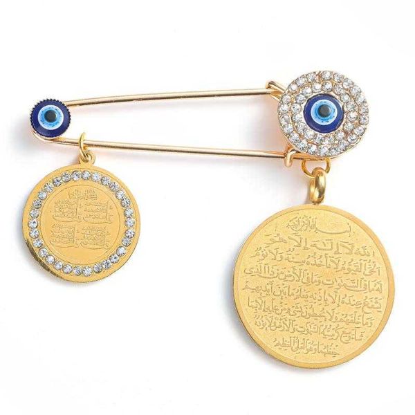 

pins brooches exquisite fashion islamic slim allah bless rune alet stainless steel brooch pin for men women hip hop party accessories l22102, Gray