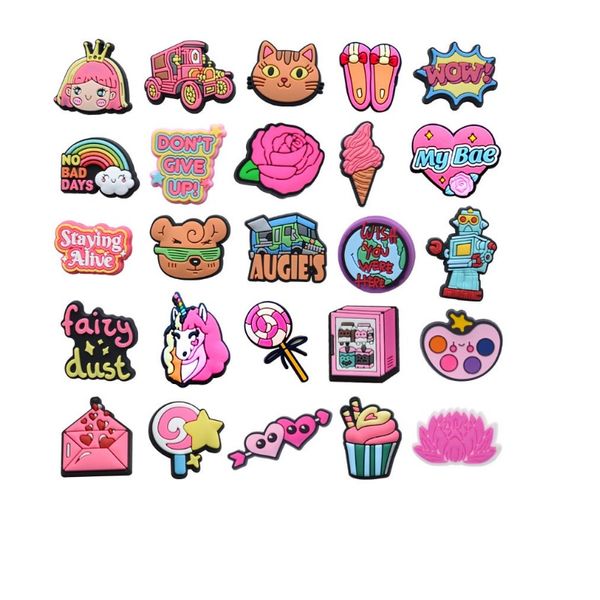

pvc shoe parts accessories decoration shoes buckle charm clog pins buttons croc charms pink cartoon girls gift, White;pink