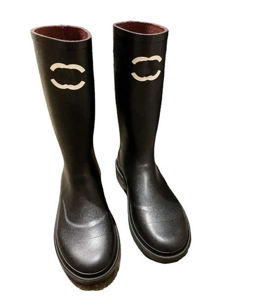 

new fashion black women's leather boots rain boots print outsole designer shoes