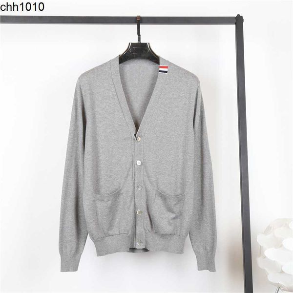 

designer sweater autumn and winter tb men's evergreen three room yarn dyed long sleeved sweater cardigan, White;black