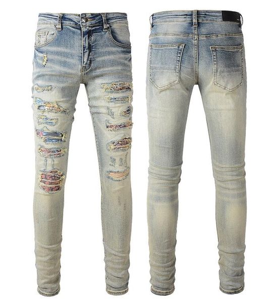 

men jeans for men rip slim fit skinny men pants orange star patch wearing cowboy stretch cult stretch motorcycle chic long straight hip hop, Blue
