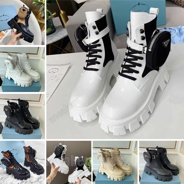 

ankle boots sneakers designer brushed leather nylon laced up woman biker platform flat australia winter heel 2023 women size 35-41, Black