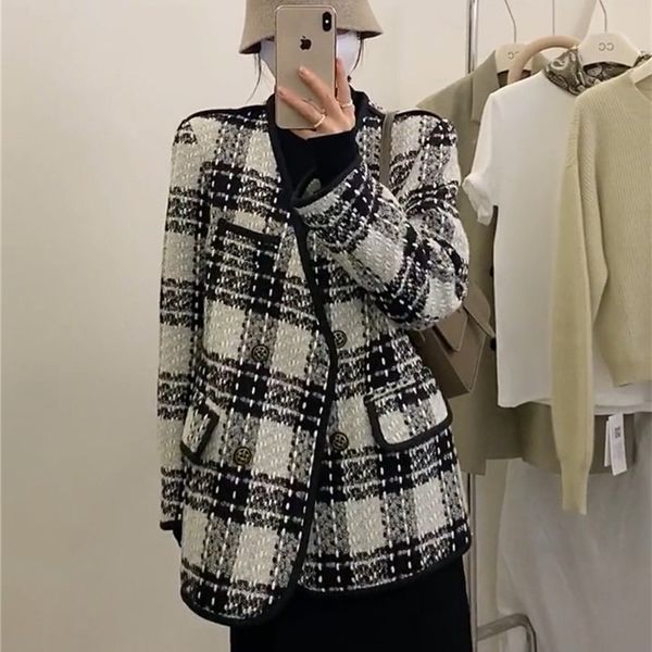 

chan new women's brand jacket designer fashion houndstooth tweed coat fall winter western suit jacket leisure spring logo coats women d, Black;brown