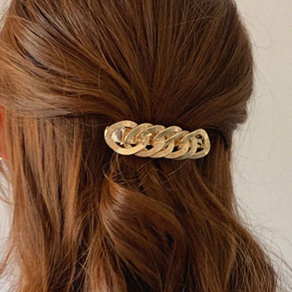 

hairpins korean hair net red clip ins versatile simple hollow metal oval spring top, Golden;silver