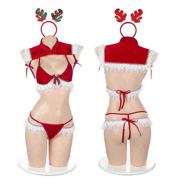 

stage wear miss christmas elk bikini anime school girl cosplay uniform xmas santa claus lolita red sailor collar lace ruffle lingerie set t2, Black;red