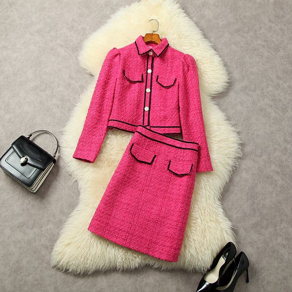 

two piece dress new european and american women's wear for winter 2022 long-sleeved single-breasted tweed coat in rose skirts fashion s, White