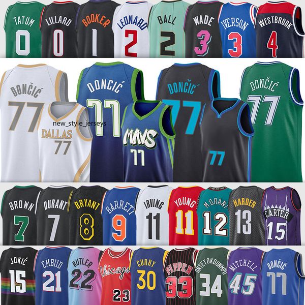 

luka doncic dalla lebron james harden maverick basketball jerseys stephen curry devin booker jayson tatum kevin durant trae young ja morant, Black;red