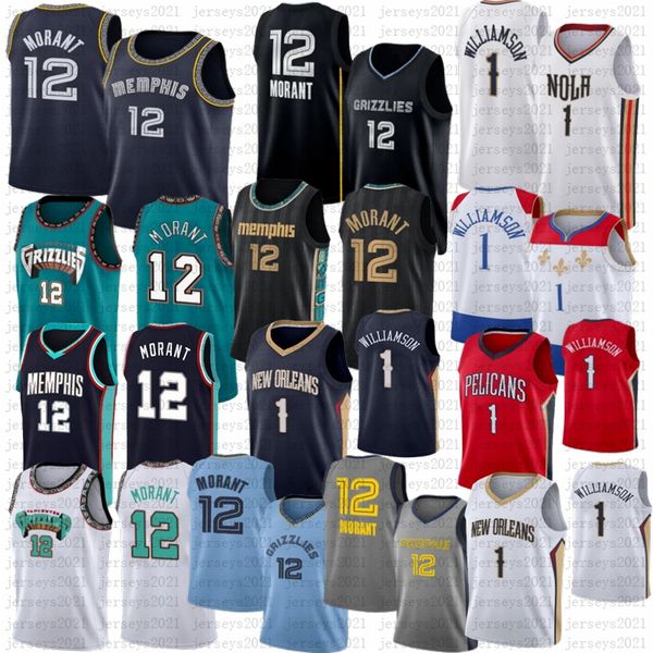 

grizzlie ja morant basketball jersey new zion 1 williamson pelican black 2022 2023 city, Black;red