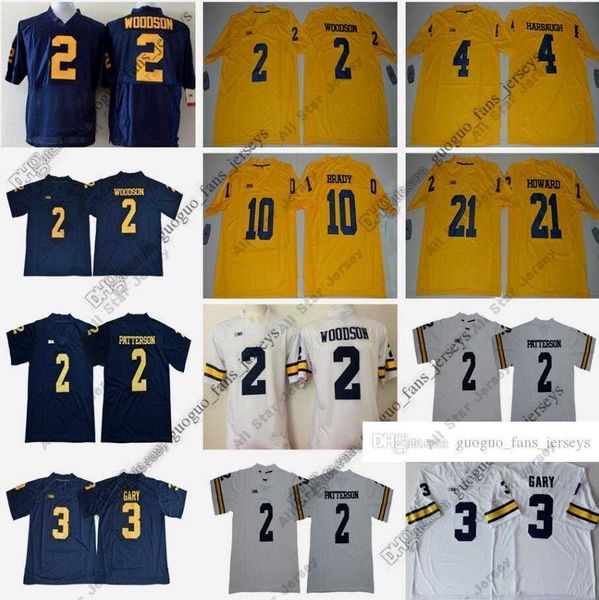 

ncaa michigan wolverines football jersey woodson charles gary rashan harbaugh tom brady desmond jim howard white black jersey