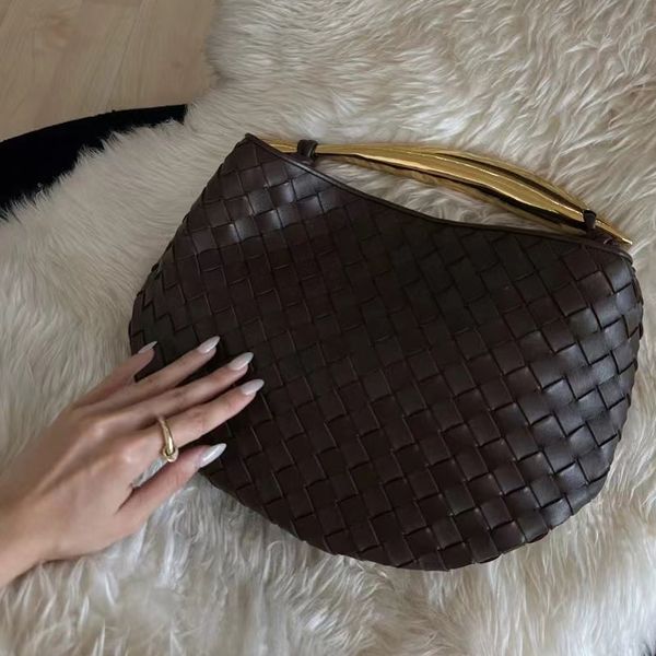 

small sardine handle bag intrecciato leather bags metallic handle women designer muse brass finish tote single compartment magnetic closure