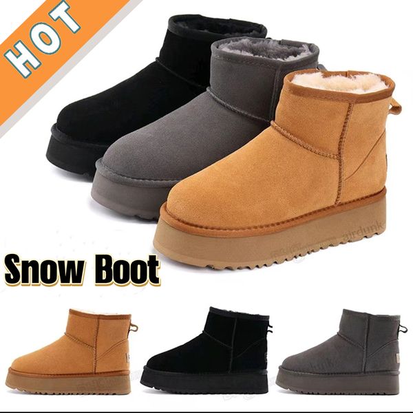 

designer boots australia classic ultra mini snow boot platform sneaker women winter plush ankle booties fur short shoe luxury men womens war, Black