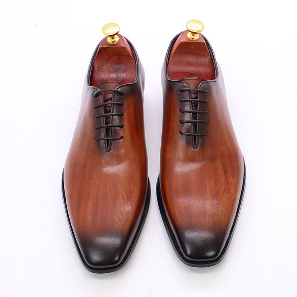 

european luxury mens oxford dress shoes genuine leather whole cut handmade mens shoes lace up business office formal shoes men, Black