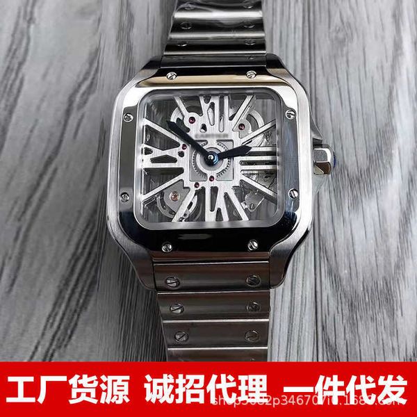 

luxury watches for mens mechanical watch fashion diya hollow out men watch sandoz series square wrist brand sport wristwatches, Slivery;brown
