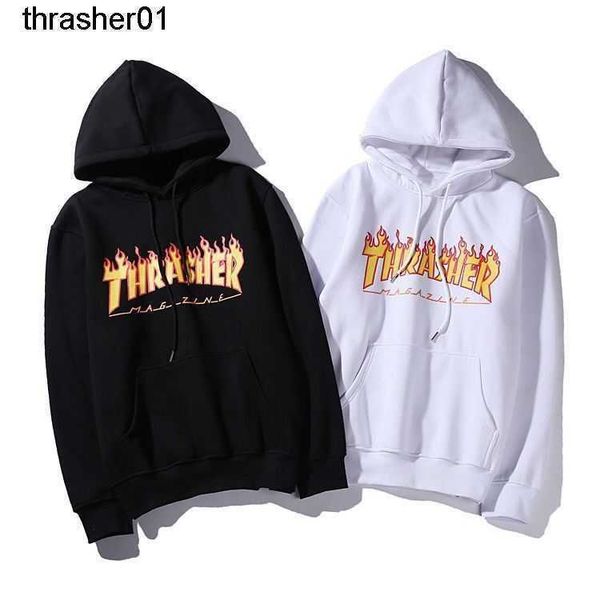 

men's hoodies designer sweatshirts thrasher flaming hoodie men's women's autumn fashion brand sports pullover couple casual h, Black