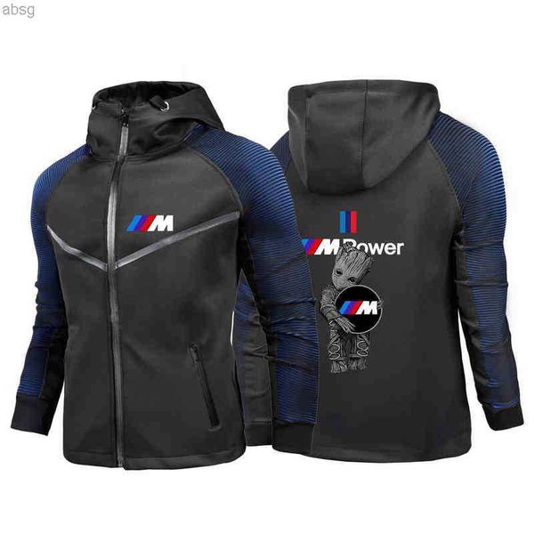 

autumn2022 men's spring and autumn grroot bmw m power sweater cotton custom college racing suit hoodie jacket, Black