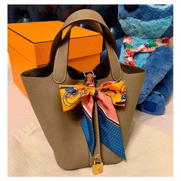 

original designer herms bags new style vegetable basket bag women's leather portable bucket lychee grain head layer cow