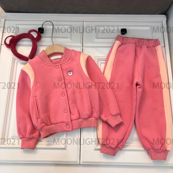 

strawberry bear velvet suit girls sports sets 2022 brand designer children autumn jackets with long pants two pieces tracksuits high end kid, White