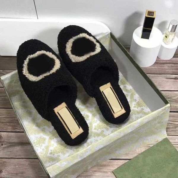 

slippers luxury wool women warm plush soft soled furry fur light females flat slides non-slip fashion designers ladies shoes rdgderherh rv98, Black