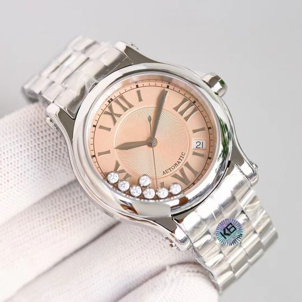 

stylish ladies mechanical watch 316l silver case 2892-2 integrated super movement 36mm dial interior seven diamond classic style waterproof, Slivery;brown