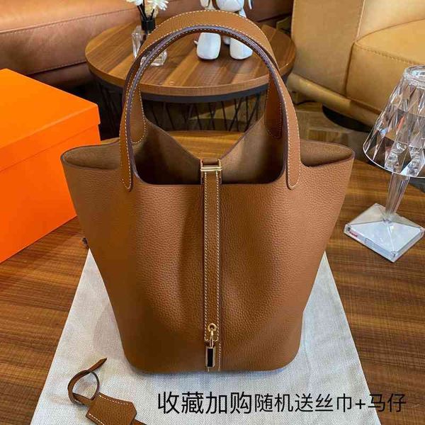 

original designer herms bags vegetable basket bag female black handmade wax thread 1822 togo leather portable bucket hand