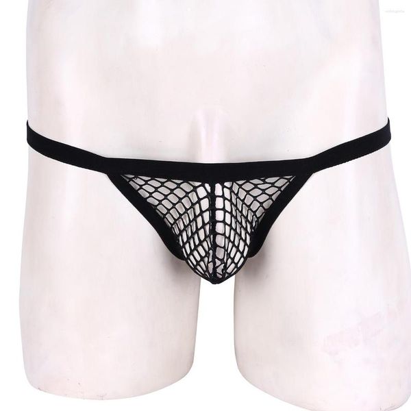 

men's g strings mens lingerie see through fishnet hollow out sissy gay jockstraps bulge pouch t-back string homme bikini briefs underwe, Black;brown