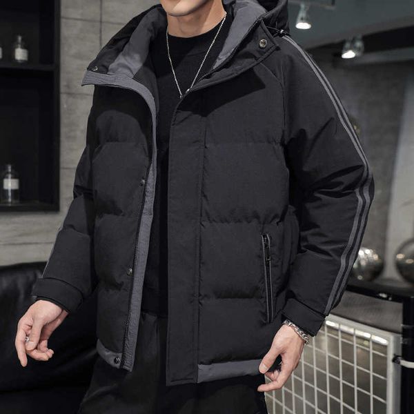 

winter new men's cotton clothes casual hooded thickened down fashion coat, Black