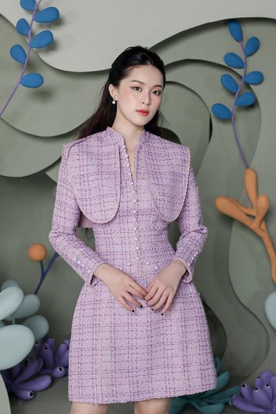 

purple beauty wool party dress incense waist slim temperament wools designer runway women's long sleeve buttons tweed clothing prom eve, White;black