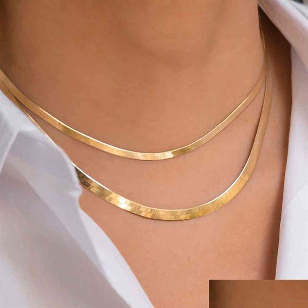 

pendant necklaces 14k gold filled stainls steel herringbone chain necklace fashion flat snake for women 4mm wide drop delivery 2022 j dhgur, Silver