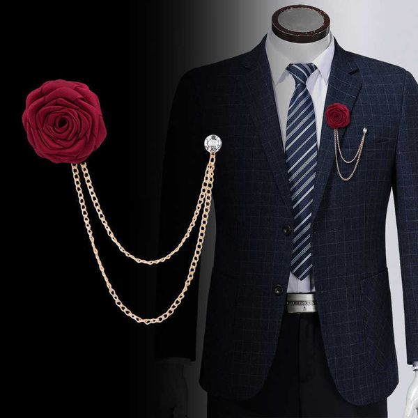 

pins brooches korean bridegroom wedding clo art hand-made rose flower brooch lel pin badge tassel chain men's suit accessories l221024, Gray