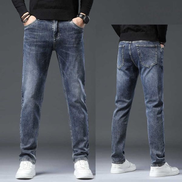 

autumn youth jeans men's korean fashion plush straight jeans elastic men's, Blue