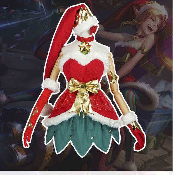 

stage wear lol jinx the loose cannon ice and snow festival christmas xmas boob tube dress uniform outfit games cosplay comes t220901, Black;red