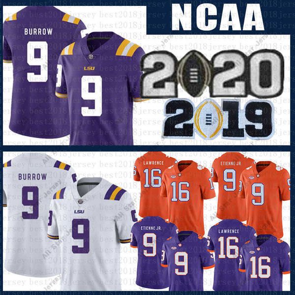 

american college football wear purple joe burrow lsu tigers jersey clemson 16 trevor lawrence 9 travis etienne jr. ncaa american football je, Black