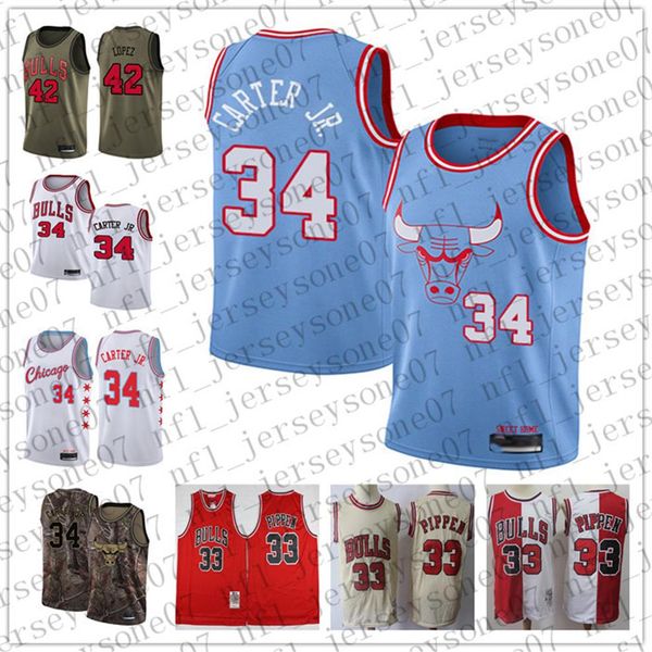 

custom chicago mens women youth bullss 33 scottie pippen 34 wendell carter 42 robin lopez blue white throwback basketball jersey257u, Black