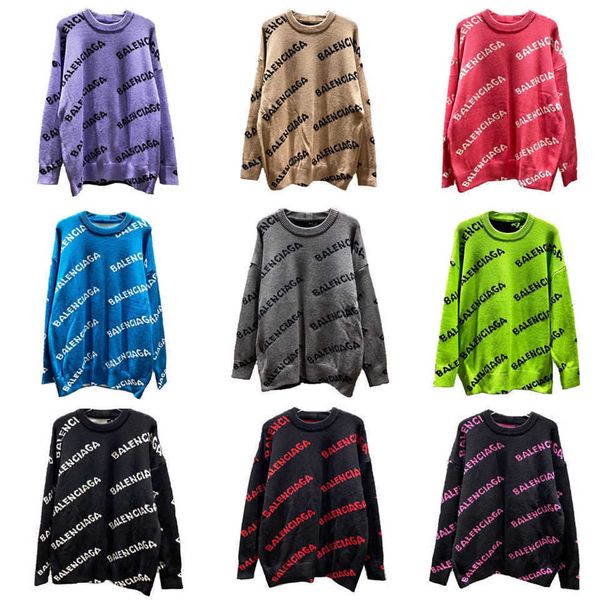 

trendy balencaigass sweater women's paris woolen sheepskin men's same style couple casual loose round neck spring screen full prin, White;black