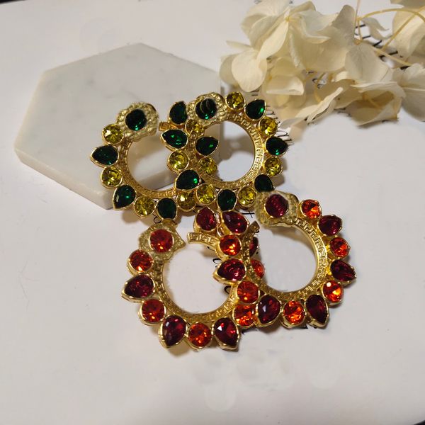 

colour diamonds zircon hiphop hoop round earings banshee medusa portrait 18k gold plated women jewelry christmas gift mer2 - - 07, Golden;silver