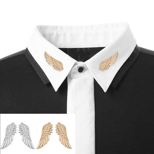 

pins brooches 1 pair tren wings for women feaer brooch collar gold color metal jewelry men cloing shirts suit l221024, Gray