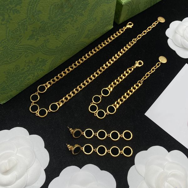 

new letter round necklaces designer chain gold bracelets women long pendant earrings with box, Black