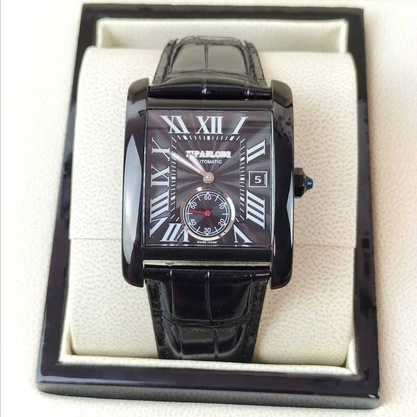 

black knight tank series watch men simple casual square hollow out multi functional automatic belt mechanical, Slivery;brown