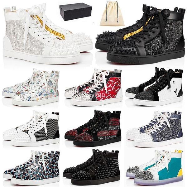 

red-bottoms shoe christians qt with box womens mens big size us 13 luxurys designers shoes red sneakers spikes rivets genuine leath uya, Black