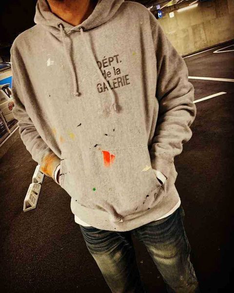 

designer 2022 fashion men's hoodies cotton sweater galleryt deptss washed old speckle hoodie os pattern handpainted hoodie coat, Black