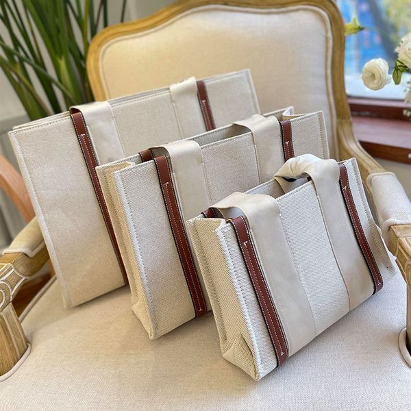 

woody tote chole handbag canvas letter bag smooth cowhide splice ribbon shopping large capacity travel mummy 9e6m