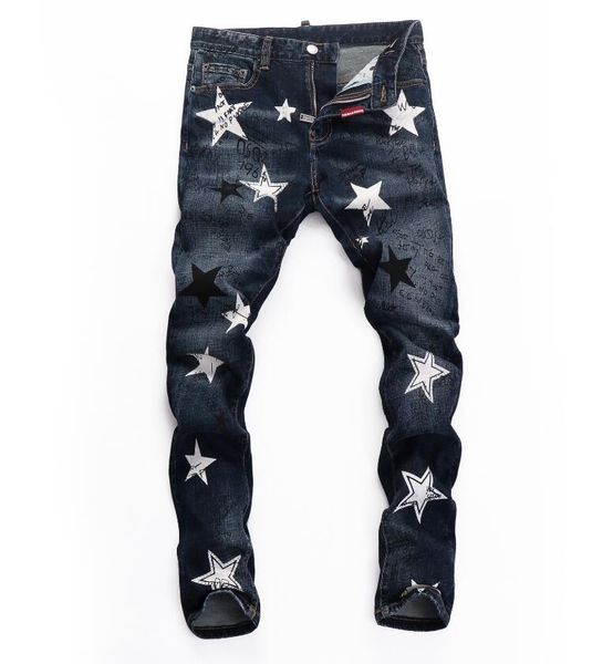 

men jeans for men rip slim fit skinny men pants orange star patch wearing cowboy stretch cult stretch motorcycle chic long straight hip hop, Blue