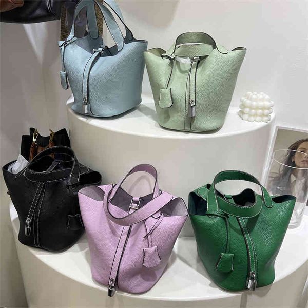 

herme bags family h's new vegetable basket bag portable litchi grain large capacity texture versatile hand soft leather cross body buck